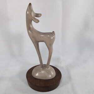Herta Wildlife Series Canadian Solid Walnut Deer Figure Statue Doe Wood Ceramic